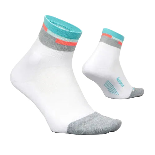 Feetures Elite Light Cushion Quarter Socks - Aquatic White