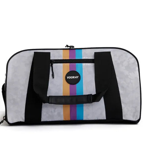 Vooray Burner Gym Duffel - White Floral Retro Stripe