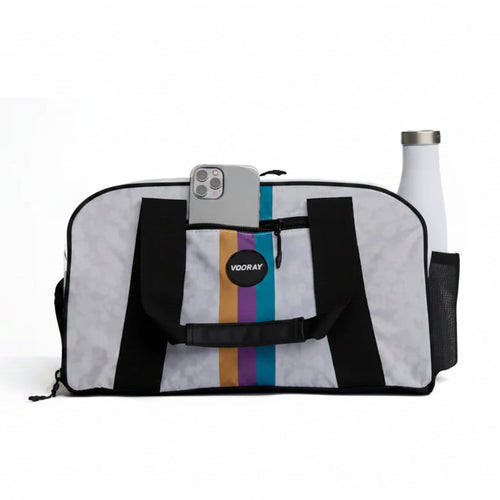 Vooray Burner Gym Duffel - White Floral Retro Stripe