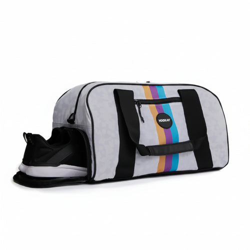 Vooray Burner Gym Duffel - White Floral Retro Stripe