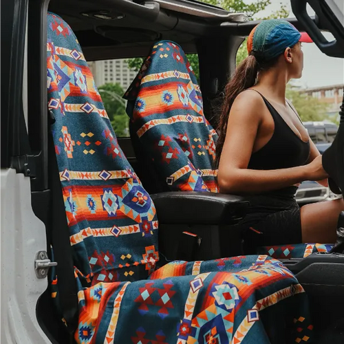 Sprints Towel Car Seat Cover - Aztec Artisans/Chocolate Currency