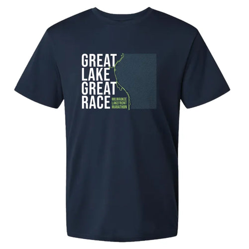 Men's Milwaukee Lakefront Marathon Great Lake Great Race Tech T-Shirt - Navy